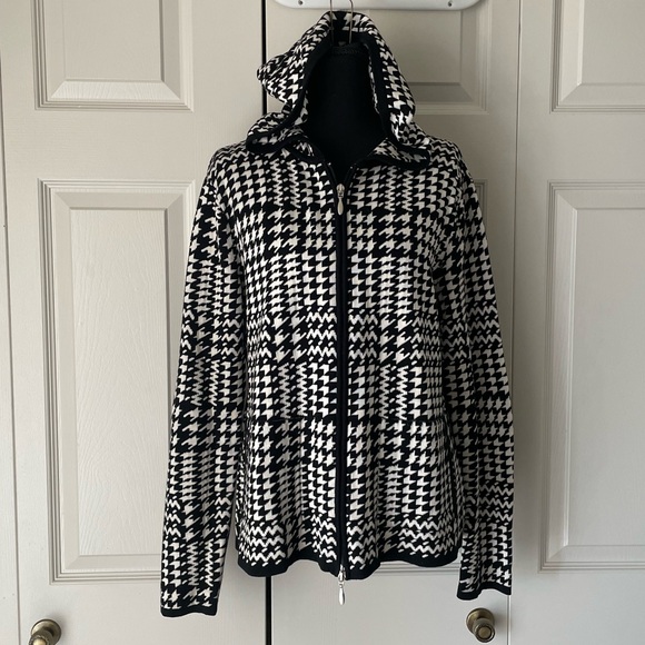 Chico's Sweaters - Chicos | Silk Cotton Hoodie Sweater. Houndstooth. Size Medium. Loungewear Relax